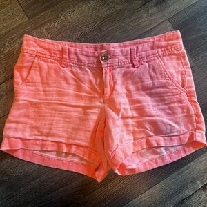 Lilly Pulitzer Coral Linen Shorts 5" Inseam Gold Button